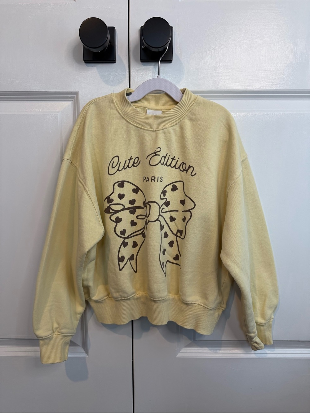 Zara Girls Butter Yellow Cute Edition Paris Bow Cotton Sweatshirt Size 9-10Y